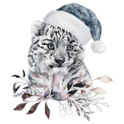 Noël Bébé Léopard Des Neiges Aquarelle Animal