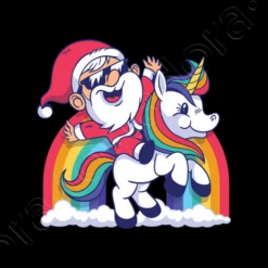 Père Noël Sur Cadeau De Noël Licorne