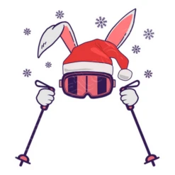 Ski Père Noël Lapin Avec Bâtons De Ski